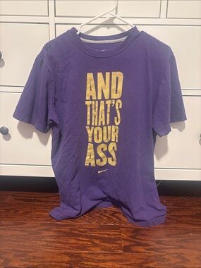 Vintage Nike Purple Tee with Gold Vertical Text